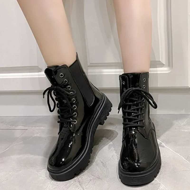 New Winter Mid-top Thick Heel Round Toe Motorcycle Shoes Comfortable and Fashionable Glossy/matte Womens BootsT251223