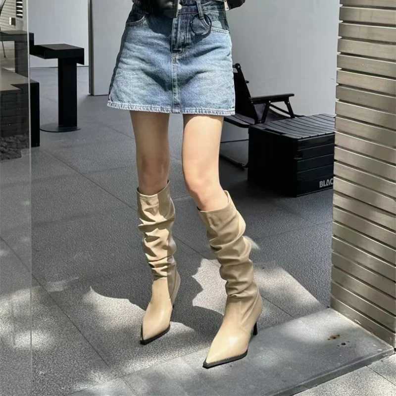 Sexy Winter Women High Boots Fashion Pointed Toe Stiletto Heel Long Boots Ladies Elegant Knee High Boots ShoesT251223