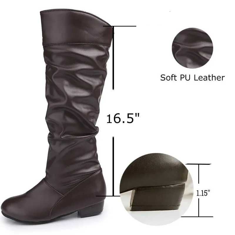 Womens leather PU Knee High Boots Fashion Folding Slip on Winter High Boots Casual Low Heels White Black Long Slim Boots LadiesT251223