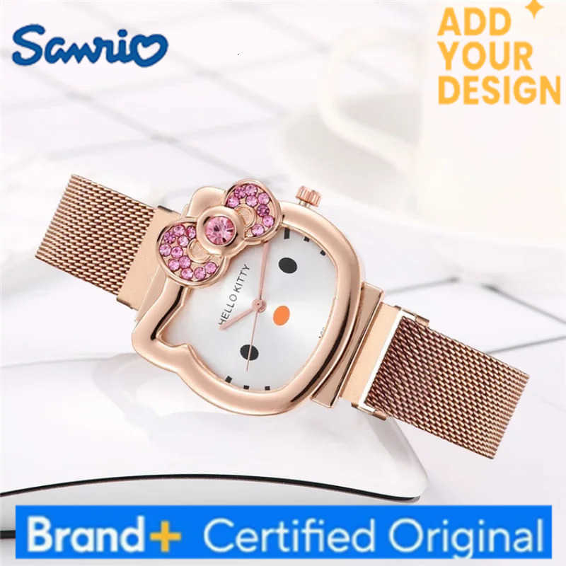 Sanrio Sanrios Hello Kitty Quartz Watch Women Students Kawaii Ashion Watch with Steel Wristband Anime Cute High Quality Casual Watches H251223