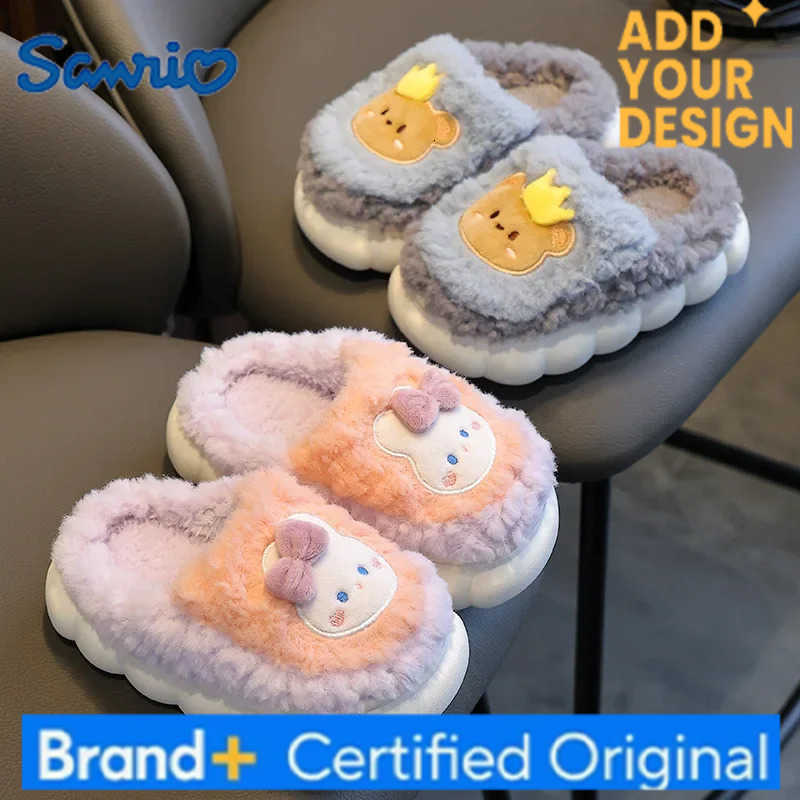 Sanrio 2025New Winter Plush Slippers Childrens Non-slip Soft Sole Kids Boys Girls Warm H251223