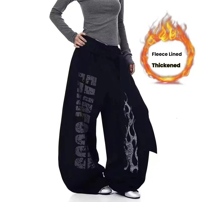 American-style straight-leg sweatpants with velvet fashionable letter mopping pants high-waist drapey wide-leg pants 251222