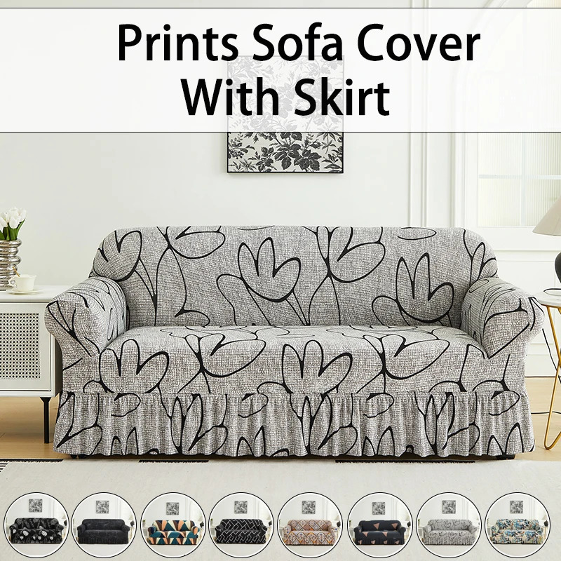 1 PC Prints Sofa Cover with Skirt Full Coverage Elastic Sofa Cover decorate the Sofa in the living room Multiple Color SofaCover 251222