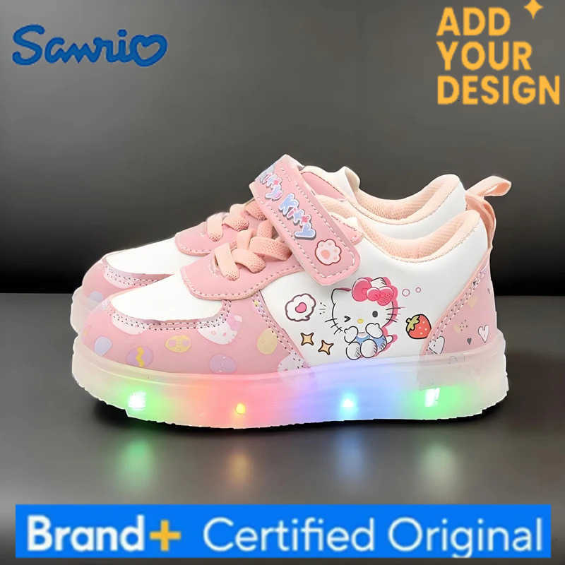 Sanrio Childrens Led Light Shoes Fashion Hello Kitty Girls Sneakers Cute Cartton Casual Shoes Breathable Kids Sport Shoes H251223