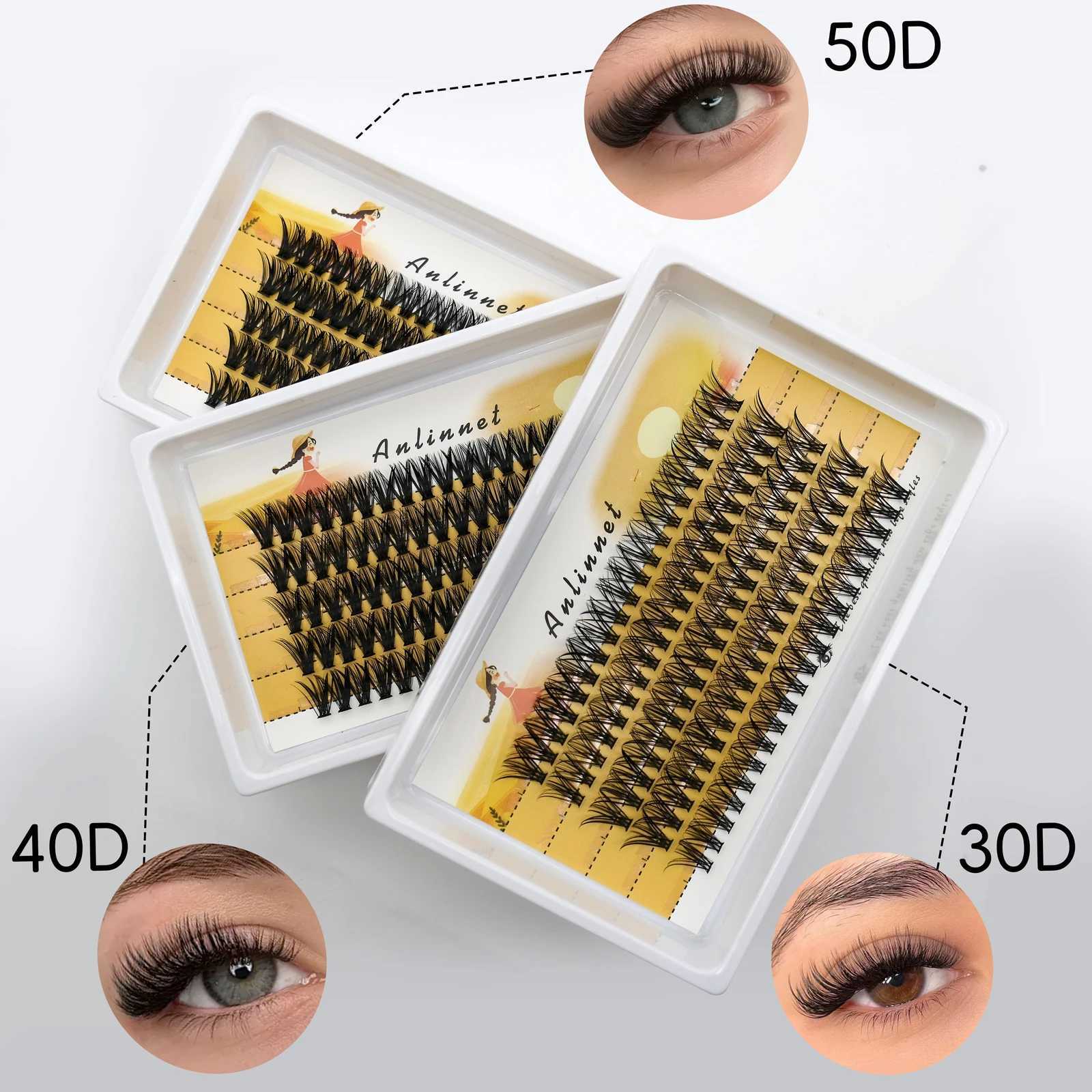 ANLINNET 100 natural eyelash makeup eyelash extension 30D/40D/50D personal eyelash cluster makeup false eyelash toolT251223
