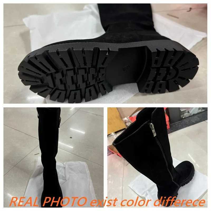 SIMLOVEYO Flock Women Boots Round Toe Thick Heels 45cm Platform 25cm Size 44 45 Leisure Soft Daily Knee BotaT251223