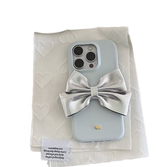 ins simple leather bow iPhone14/13 compatible Apple 16/15PROMAX phone case shockproof cover