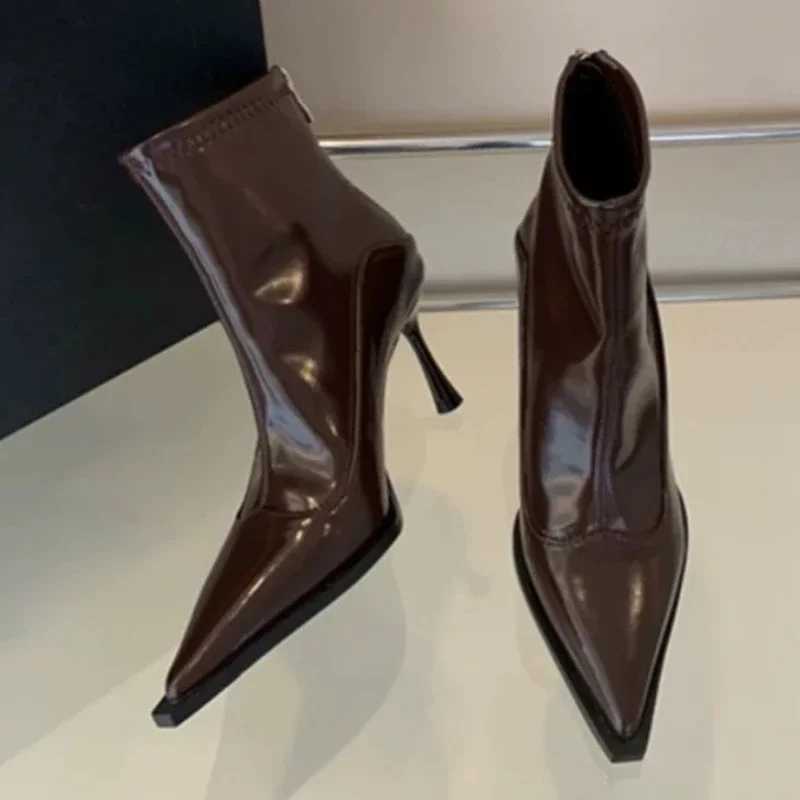 2024 Hot Sale Shoes for Women Zipper Womens Boots Autumn Pointed Toe Solid Short Barrel High Heels Fashion Korean Style BootsT251223