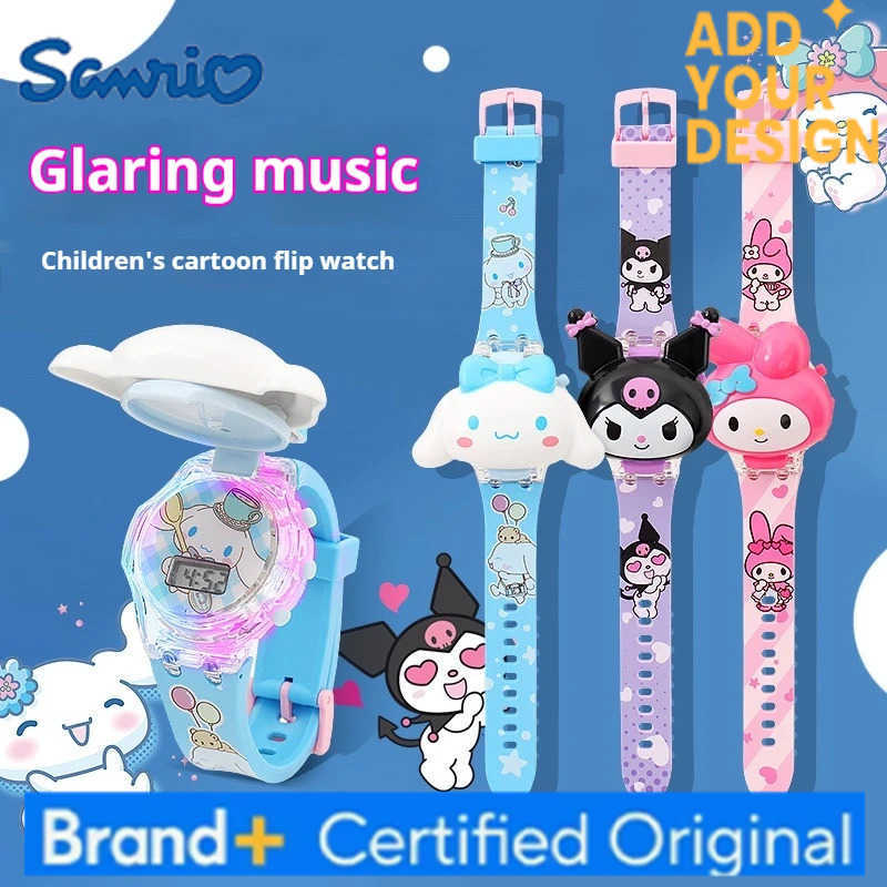 Sanrio new Kuromi ChildrenS Music Luminous Watch Pupils Cartoon My Melody Flip Electronic Cinnamoroll Watch Birthday Gift H251223
