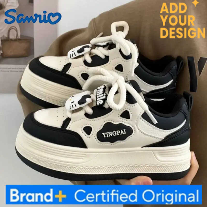 Sanrio Kawaii Hello Kitty Shoes Pink Platform Sneakers Women Vintage Vulcanize Spring Autumn Casual Tennis Female Flats Footwear New H25122311