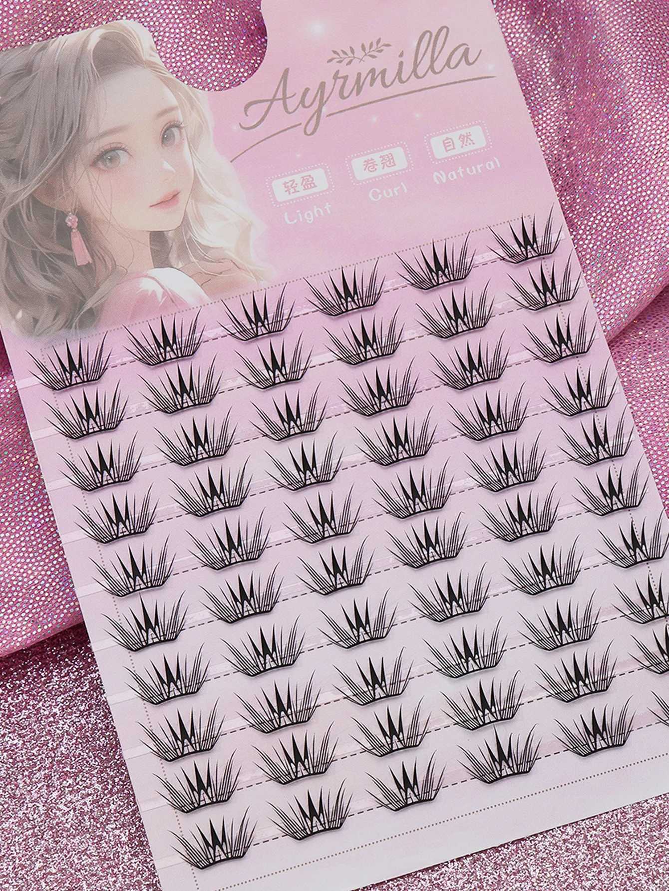 10 rows 60 clusters natural false eyelashes fish tail grafting cross wedding party fish tail fairy super fine stem feather fanT251223