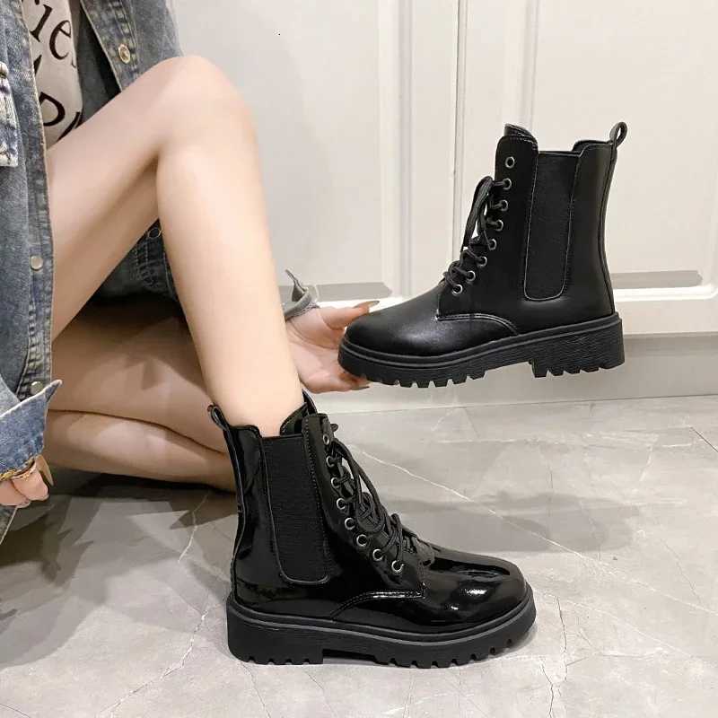 New Winter Mid-top Thick Heel Round Toe Motorcycle Shoes Comfortable and Fashionable Glossy/matte Womens BootsT251223