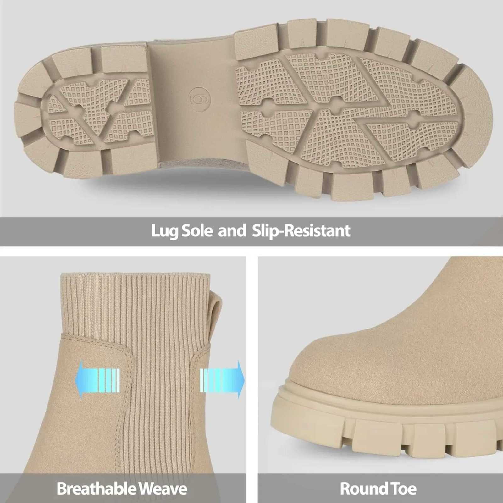 Womens Chelsea Boots Fashion Slip on Platform Ankle Boots Lug Sole Chunky BootiesT251223