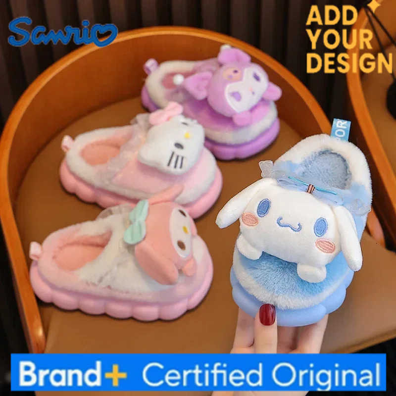 Sanrio Winter Warm Cute Cartoon Indoor Mule Soft Non-slip Fluffy Slippers For Kids Teen Boys Girls Children Home Cotton Shoes Size 24-4 H2512231