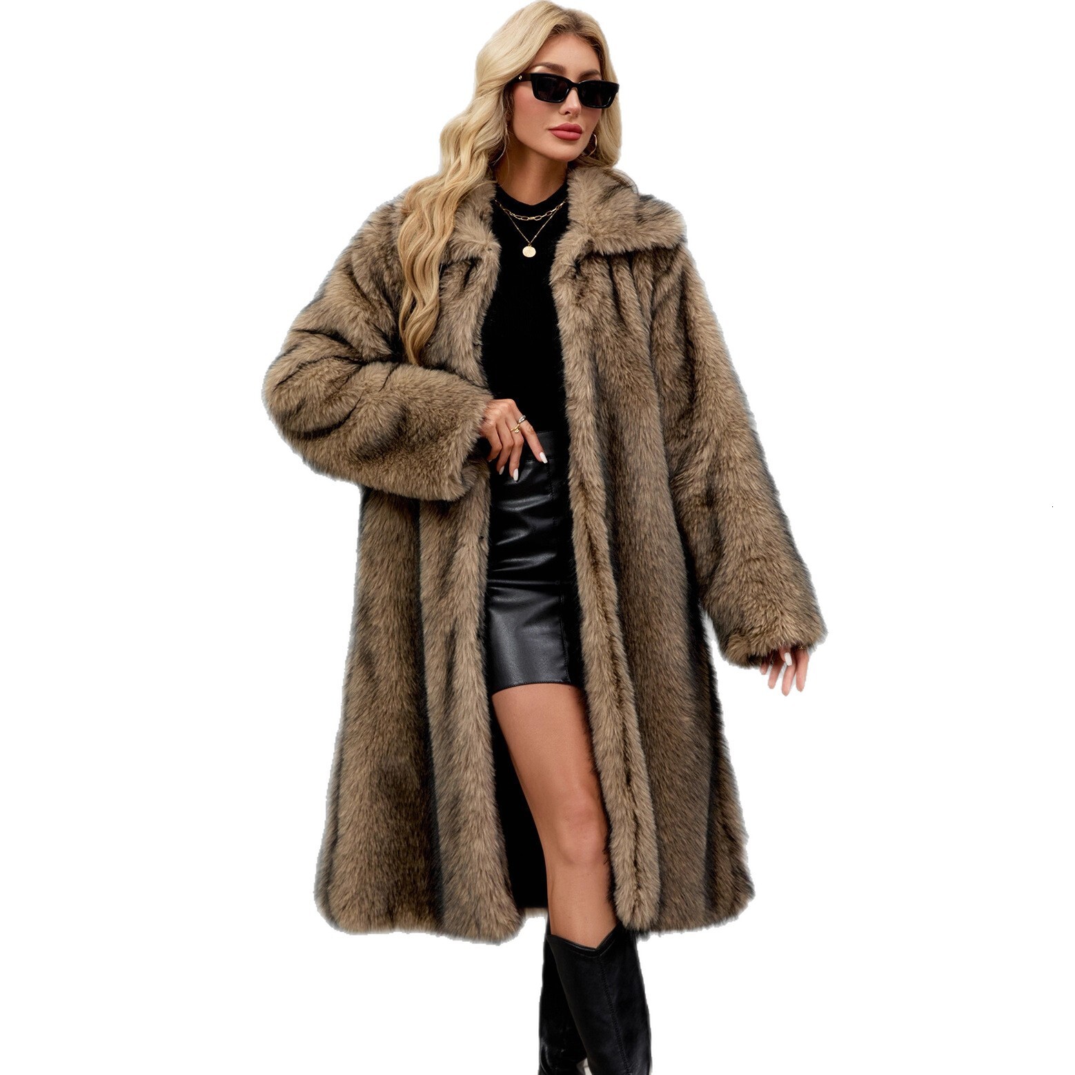 1017 Cross-Border European and American Amazon Autumn Winter Women's Long Warm Faux Fur Plush Coat Faux Fox Fur Overcoat