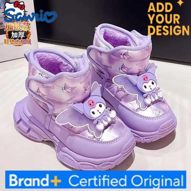 Sanrio Girls Kuromi Thickened Cotton Shoes Cartoon Winter New Kawaii Girls Anime Cotton Boots Warm Soft Sole Fashion Rain Boots H251223
