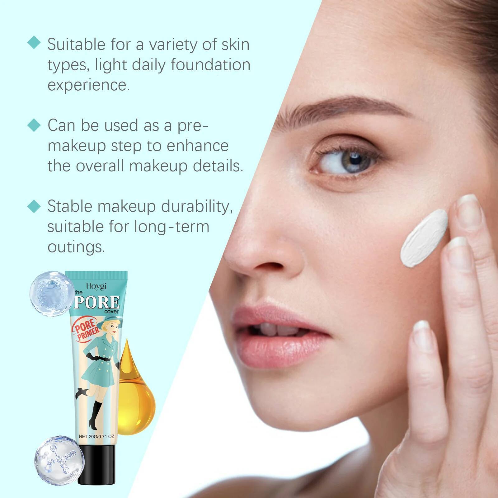 Pre-Makeup Pore Invisible Pores Even Tone Oil Control Smoothing Skin Moisturizing Face Primer for Flawless Makeup