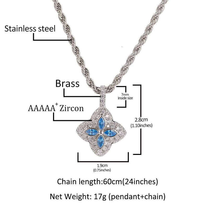 Hip-Hop Four-Petal Flower Versatile Sweater Style Exquisite Colorful Brass VVS Moissanite Pendant Rope Chain Women's Gift