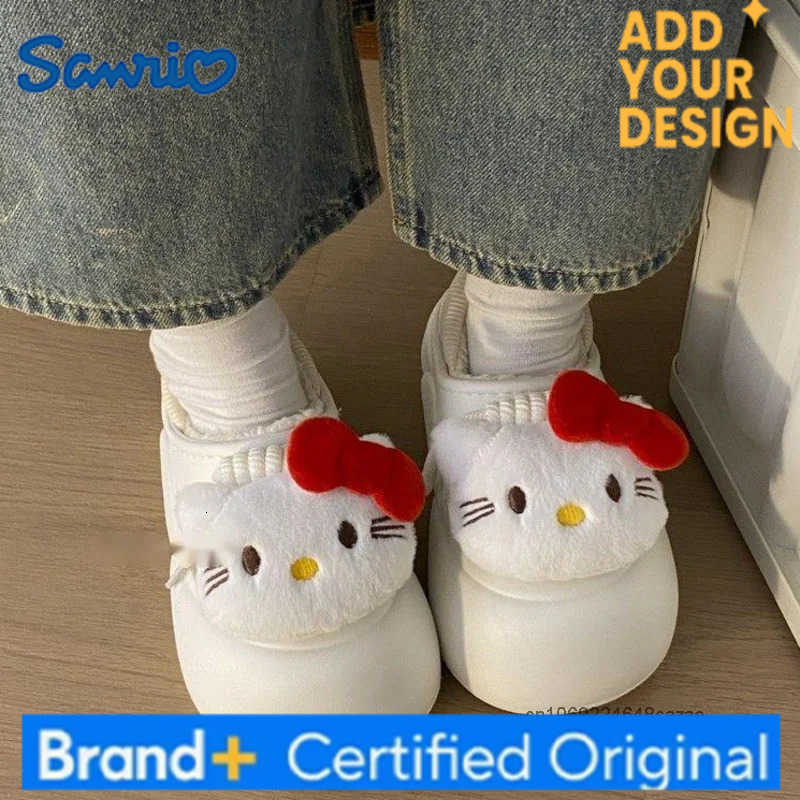 Sanrio Hello Kitty Autumn Winter Female Cotton Slippers Cute Warm Thick Sole Anti Slip Plush Slippers Japanese Style Kawaii Home Shoes H251223