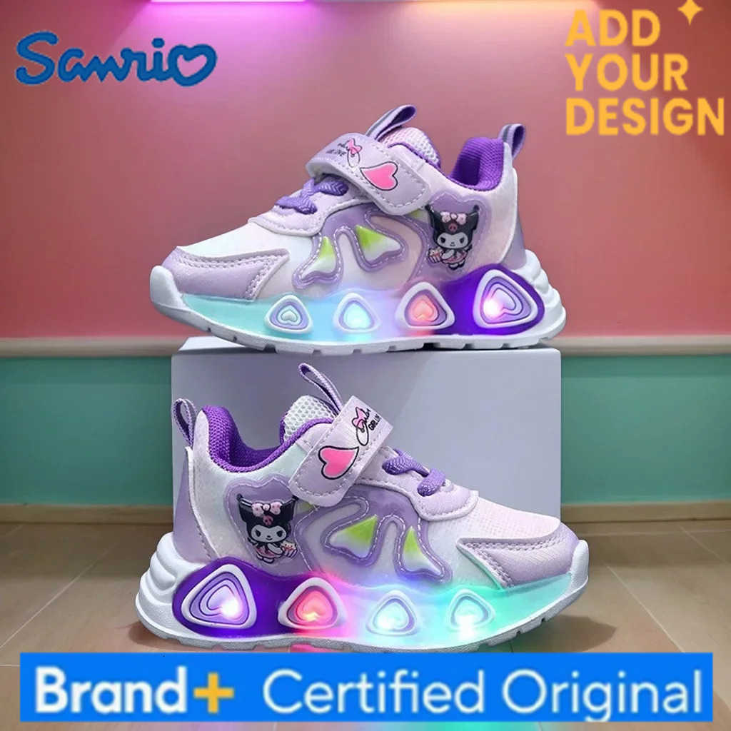 Sanrio 2025 New Kids Led Light Shoes Cute Catton Kuromi Sneakers Non-slip Casual Shoes Boys Girls Breathable Outdoor Sport Shoes H251223