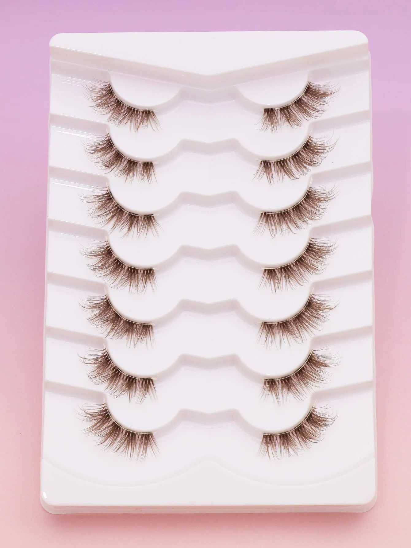 5/7 pairs of brown eyelashes Natural sharpened style Beautiful wear comfortableT251223