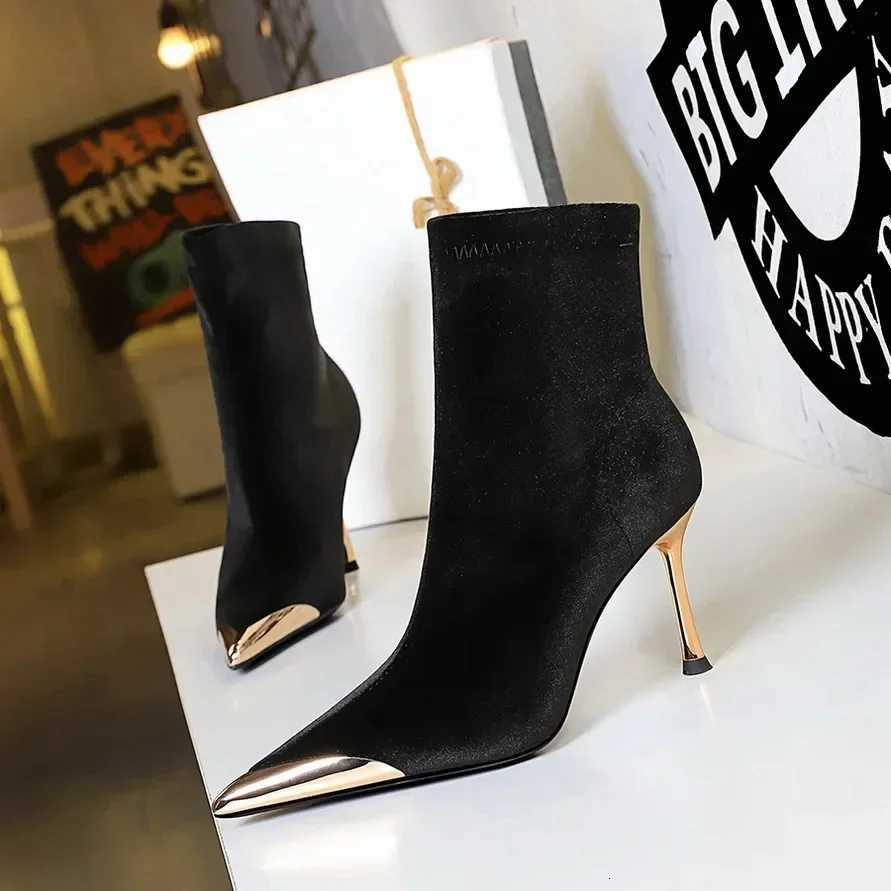 BIGTREE New Fashion Pointed Toe Elastic Ladies Short Modern Boot High Heel Shoes Women Ankle Boots Shoes Female Slip On FootwearT251223
