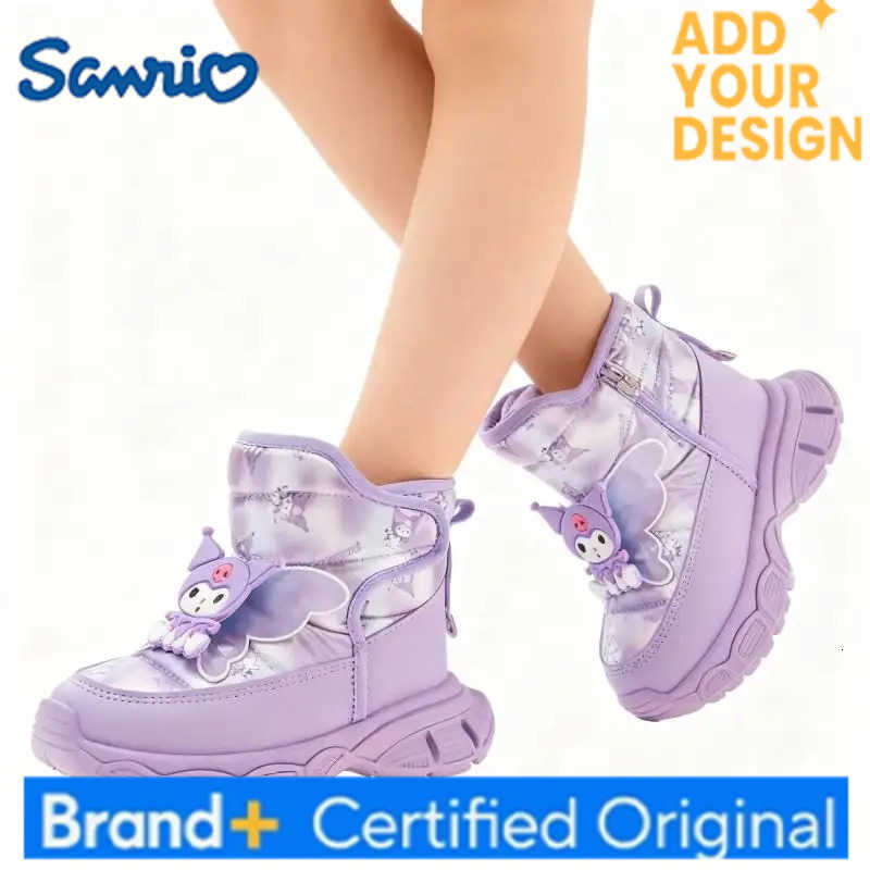 Sanrio KidsCasual Shoes Mid-Calf Boots PU Leather Cartoon Kuromi Winter Shoes For Girls Anti-slip Warm Pink Pruple Shoes Size 26-37 H251223