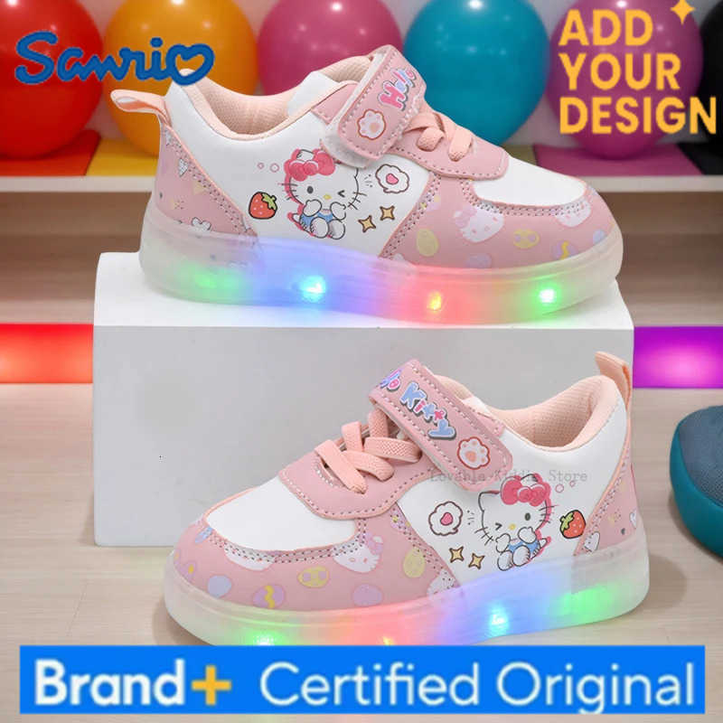 Sanrio Childrens Led Light Shoes Fashion Hello Kitty Girls Sneakers Cute Cartton Casual Shoes Breathable Kids Sport Shoes H251223