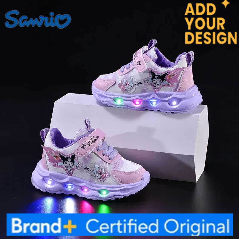 Sanrio hello kitty spring autumn lights Sneakers girl casual shoes waterproof children LED sports shoes soft-soled running shoes H251223