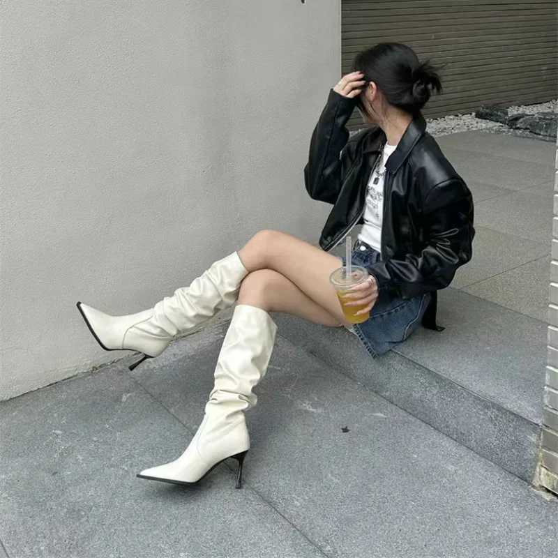 Sexy Winter Women High Boots Fashion Pointed Toe Stiletto Heel Long Boots Ladies Elegant Knee High Boots ShoesT251223