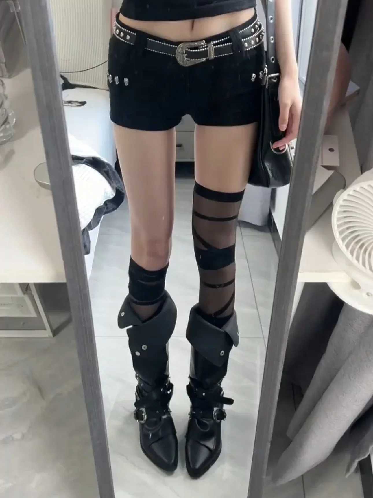 Knight boots 2025 autumn black punk style niche personality long boots American wasteland style boots women retroT251223