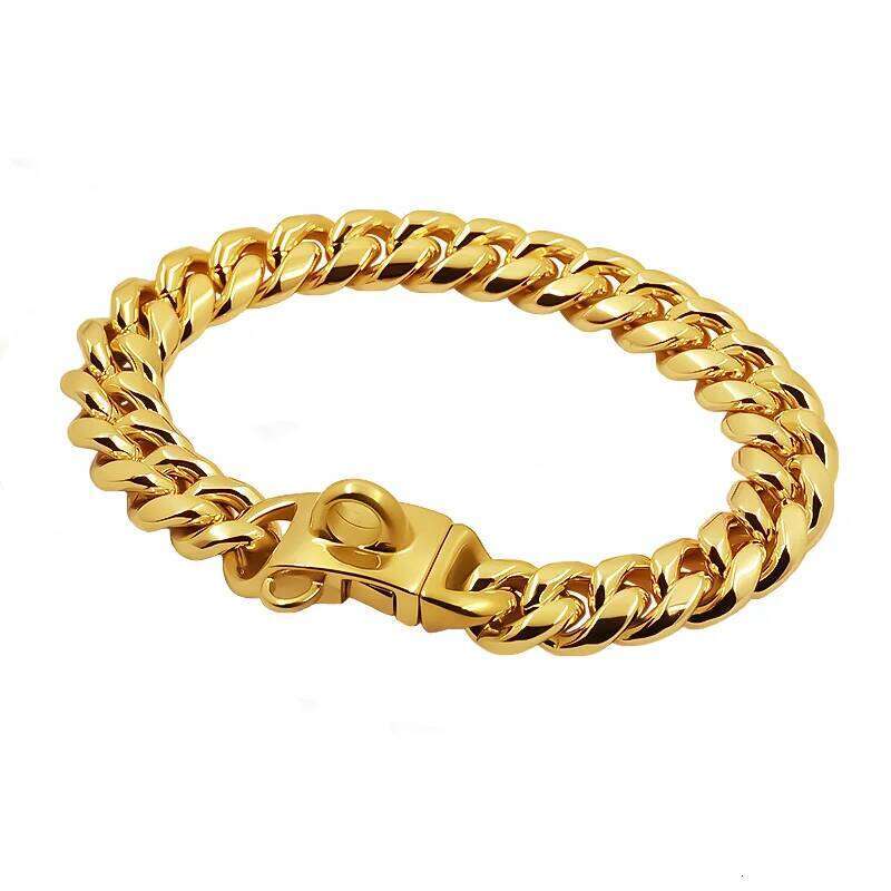 Metal Dog Collar Stainless Steel Choker Gold Cuban Link Chain 14mm Wide Lead for Small Medium Large Dogs Pet Accessories 25N1223