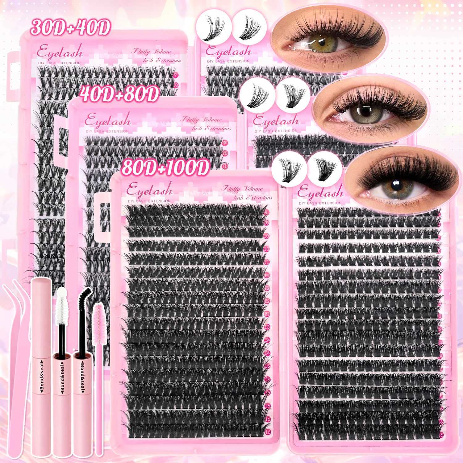 DIY Lash Extension Kit Clusters Individual Eyelashes Kit 9-16mm with Bond and Seal Wispy Natural Mange LashesT251223