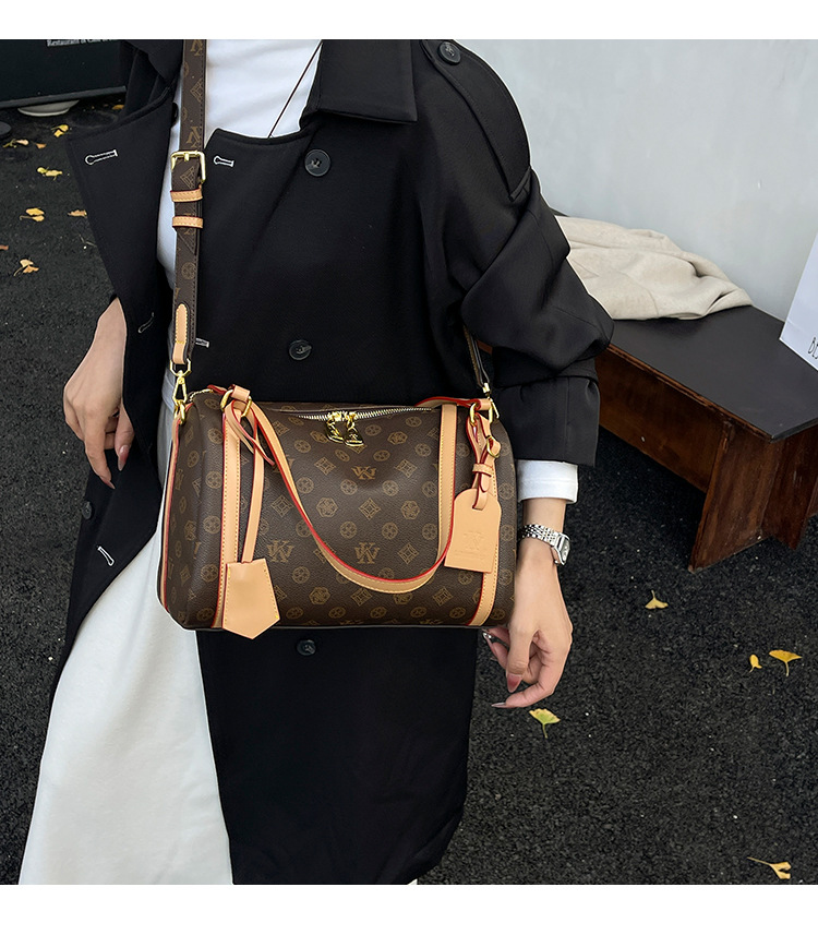 WK high-end fashion cylinder bag women's 2025 new retro printed pillow bag shoulder bag oblique span bag women