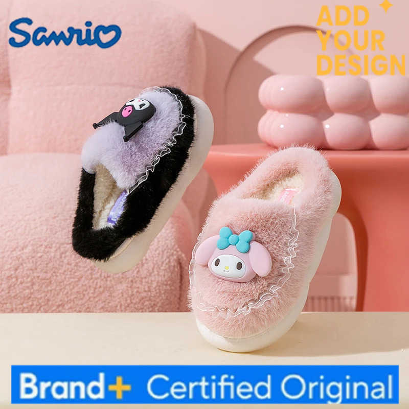 Sanrio Genuine childrens cotton slippers warm cotton shoes with fleece cartoon non-slip cotton slippers for girls H251223