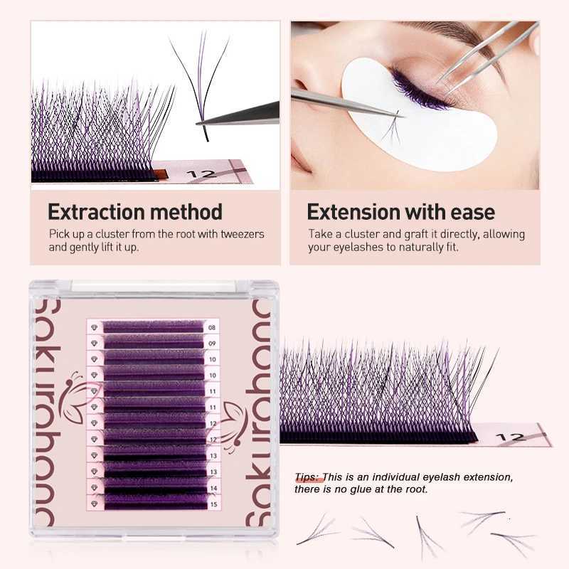 Sakurahana Colorful Spike 3D W Shaped Lashes Three Core Shape Faux Eyelashes Blue Pink Purple Clover Natural Soft False LashesT251223