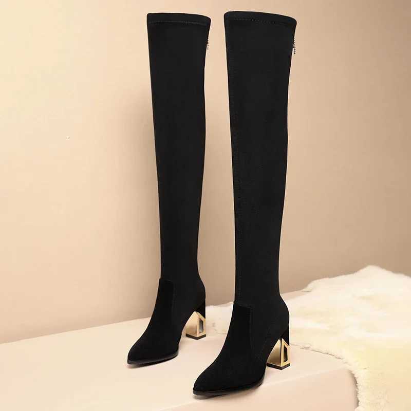 High Heel Pointed Toe Sock Boots Over The Knee Winter Female Shoes on Sale 2025 Brand Solid Zipper Concise Womens BootsT251223