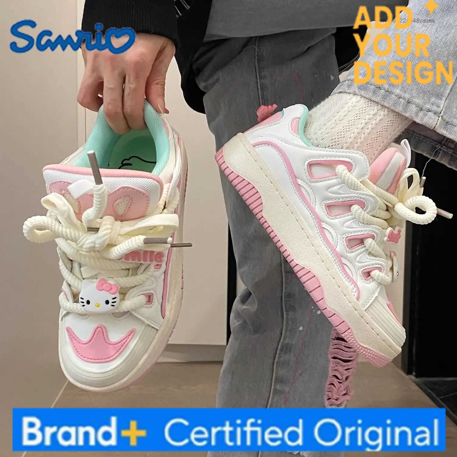 Sanrio Hello Kitty Luxury Design Plate Shoes Y2k Girl Cartoon Korean Style Aesthetic Cute Shoes Women Fashion Casual Sneakers H251223