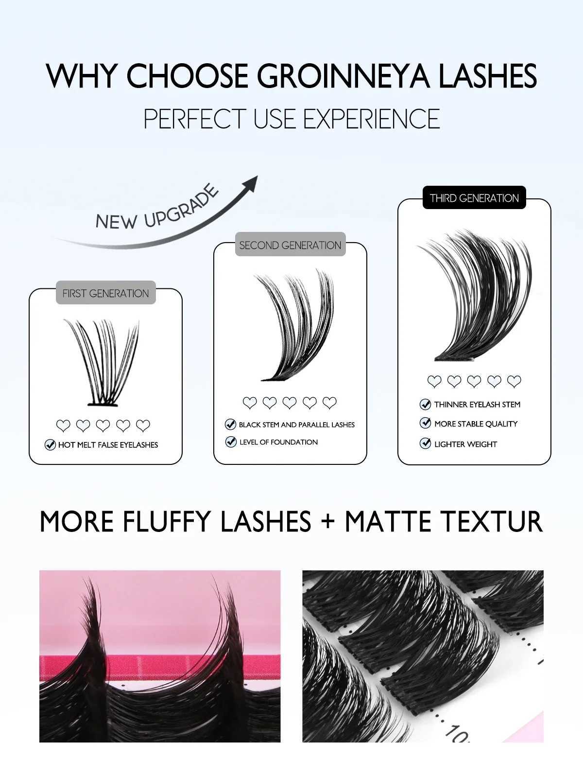 GROINNEYA Lash Clusters Kit Fluffy Individual Lashes C Curl Cluster DIY Lash Extension Kit Lash Bond and Seal Eyelash ExtensionsT251223