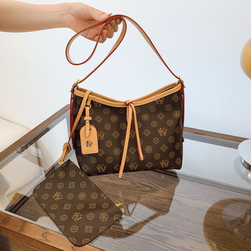 WK high-end fashion tote bag women's 2025 new retro printing large-capacity bag niche shoulder bag oblique span bag