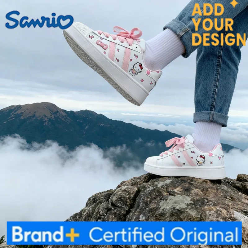 Sanrio KidsCasual Shoes Sneakers Cartoon Hello Kitty PU Leather For Girls Printed Anti-slip Breathable Blue Pink Shoes Size 26-37 H251223