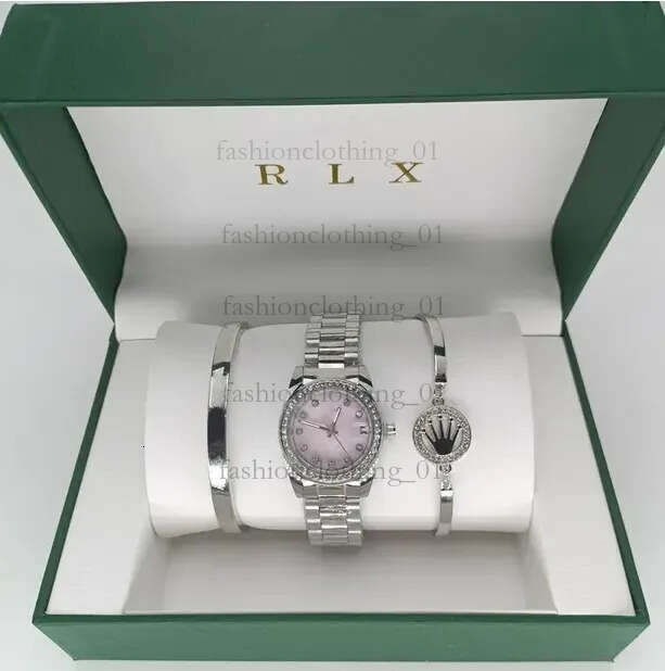 3pcs Set Watch Luxury Designer High quality Women Pink Dial Hollow Strap Fashion Gold Bracelet Quartz Wristwatch Student Ladies Watches Reloj Mujer With Box