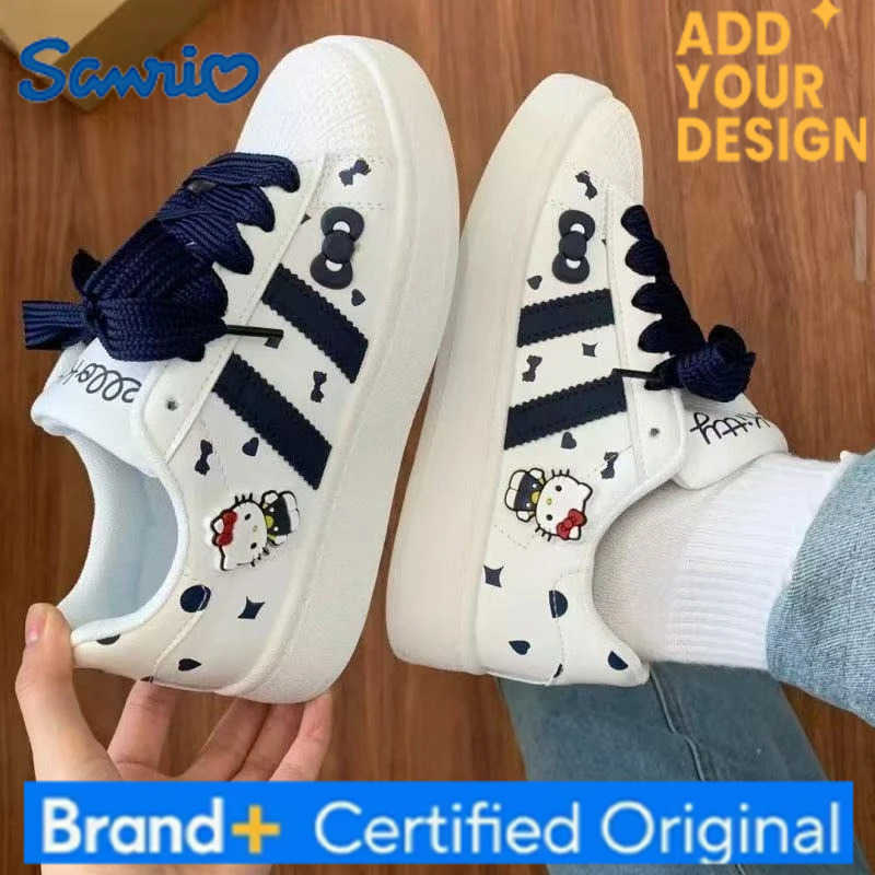 Sanrio KidsCasual Shoes Sneakers Cartoon Hello Kitty PU Leather For Girls Printed Anti-slip Breathable Blue Pink Shoes Size 26-37 H2512231