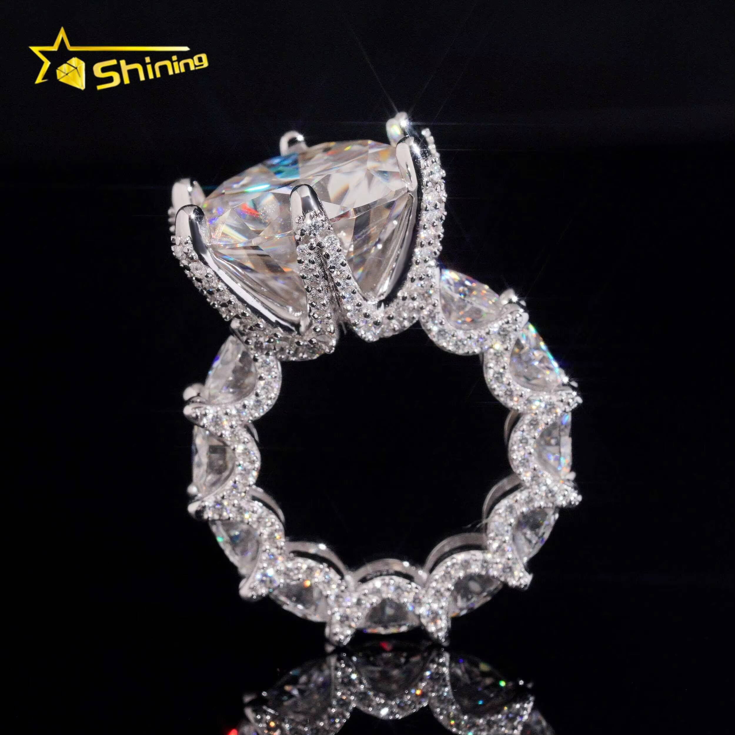 GRA Pass Diamond Tester Solid Sterling Silver 925 VVS Moissanite 20CT Luxury Fully Iced Out Women Wedding Ring Engagement Ring