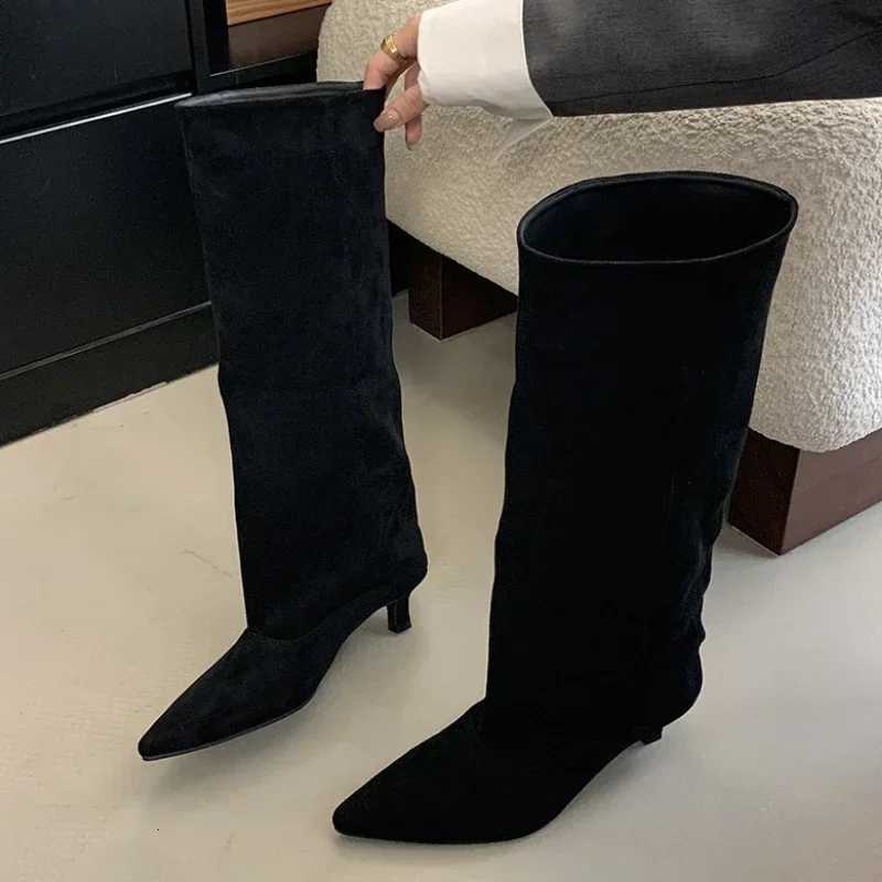 2025 Winter Street Style Pointed Toe Knee-High Boots Women Low Heels Shoes Female Long Booties Women Shoes Zapatos De MujerT251223