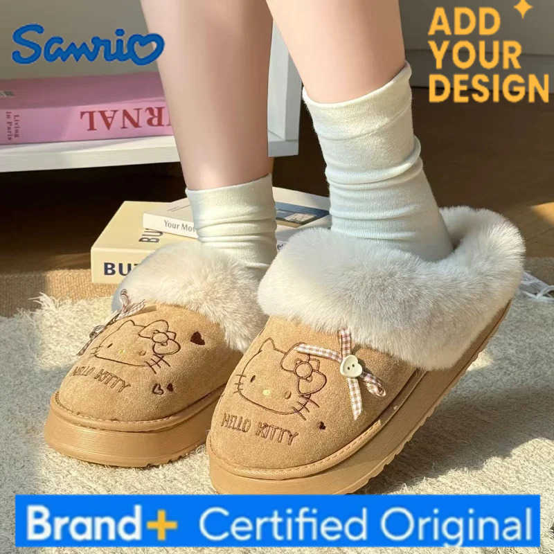 Sanrio Hello Kitty Women Winter Fluffy Cotton Slippers Kawaii Cartoon Warm Soft Sole Home Shoes Y2K Outdoor Anti Slip Casual Babouche H251223