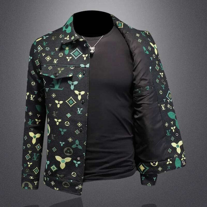 Men's Vintage Jacquard Bomber Jacket Casual Business Lapel Streetwear Large Size Trendy Spring Autumn Fashion