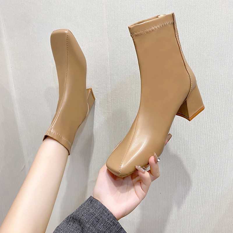 Casual Womens Thick Heel Medium Heel Boots Womens 2025 New Winter Square Toe Back Zipper Heightening Short BootsT251223