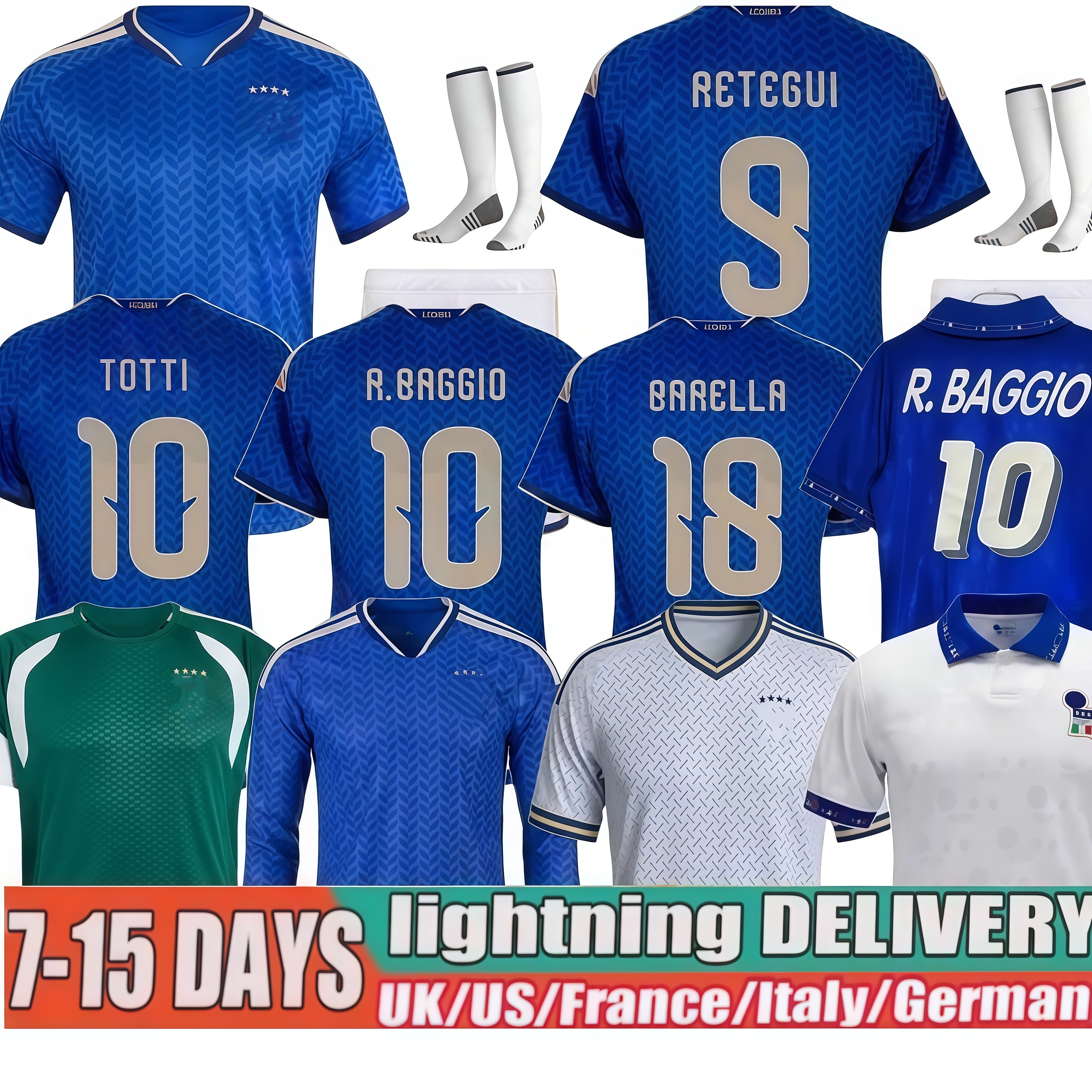 2026 Italy Soccer Jerseys Italian World Cup National Team Italys Retro DEL PIERO BAGGIO Italia Jersey RETEGUI CHIESA Vintage football Shirt BARELLA MALDINI kids kit