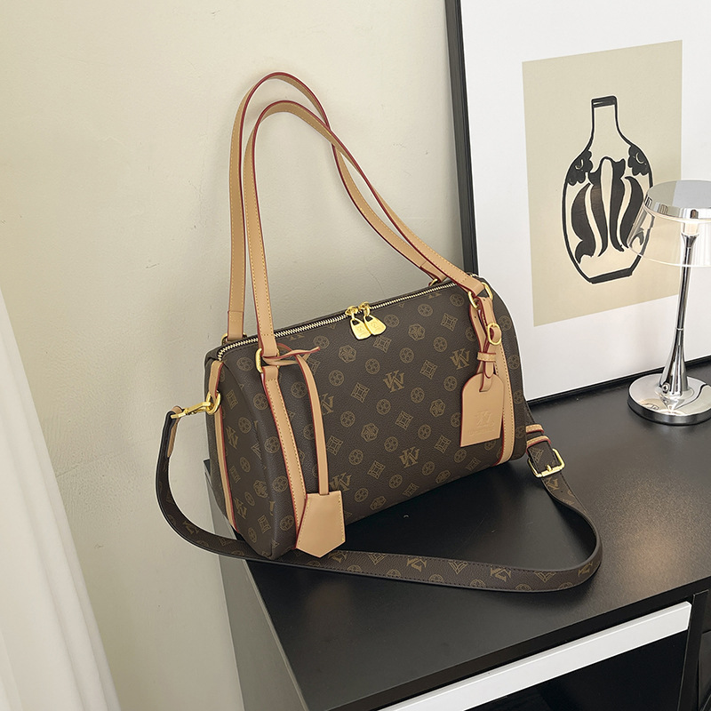 WK high-end fashion cylinder bag women's 2025 new retro printed pillow bag shoulder bag oblique span bag women
